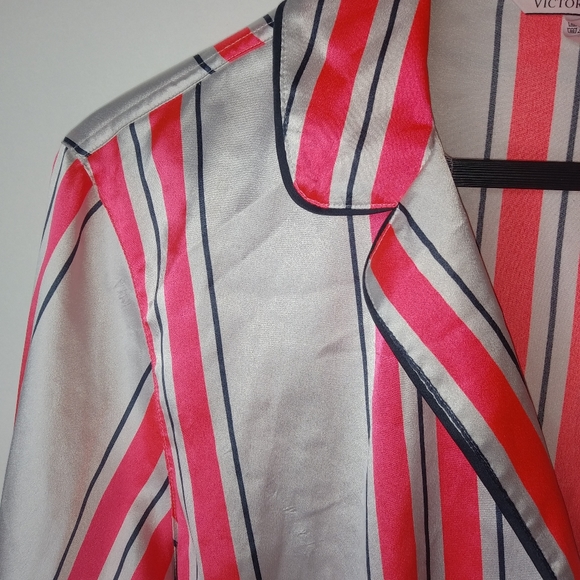 Victorias Secret S Satin Coral Stripe Sleep Top - Picture 4 of 8